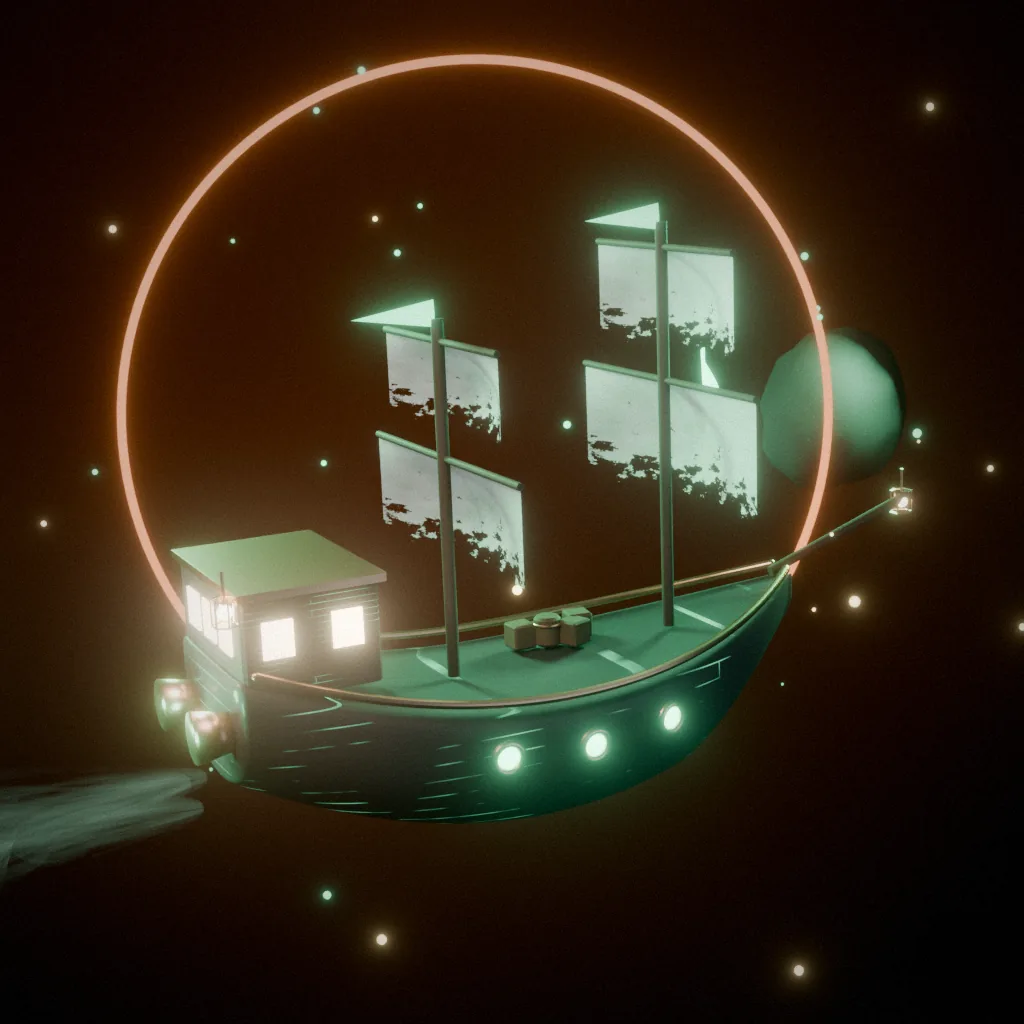 Copper-tier Skiff with three lit portholes